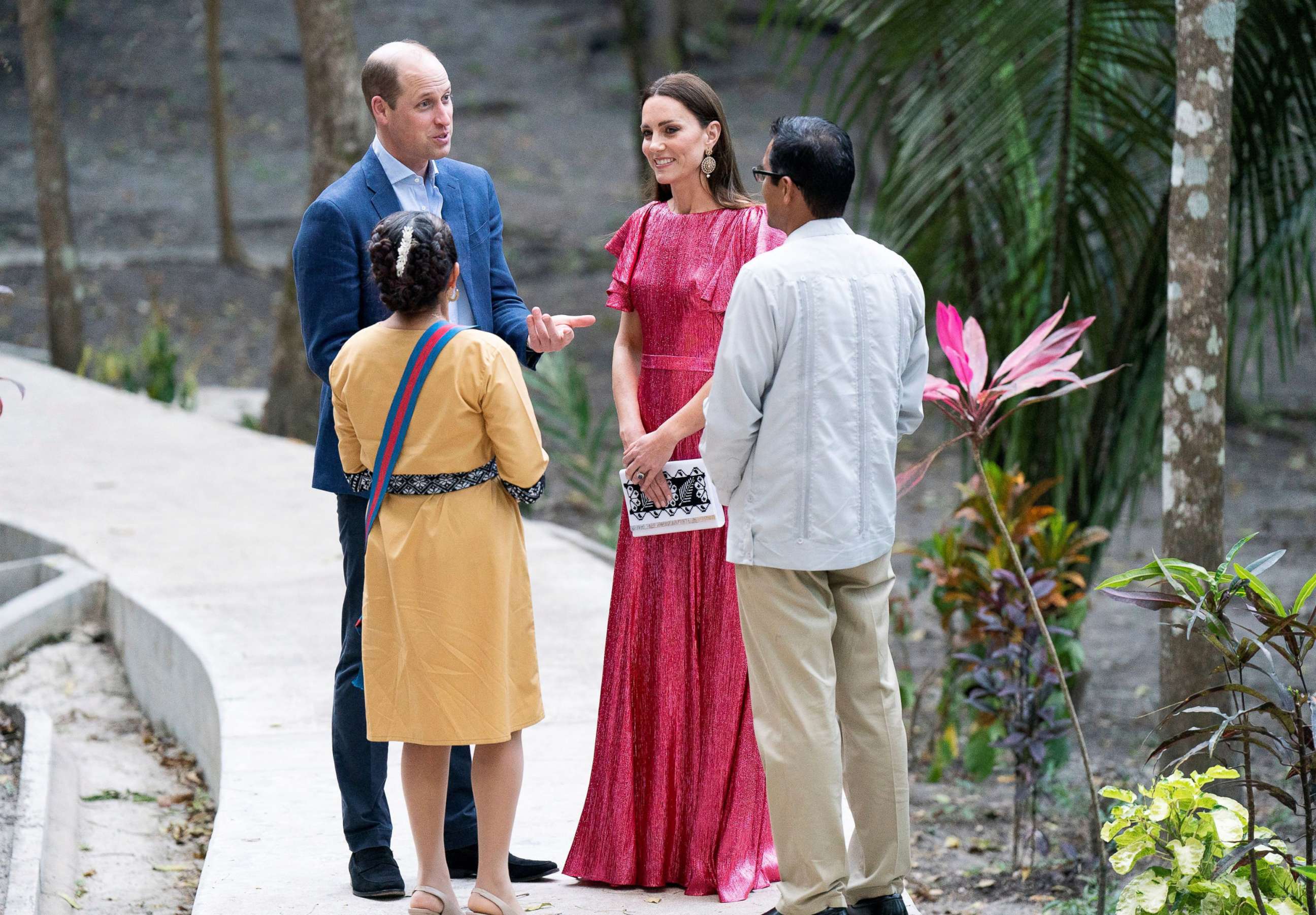 PHOTO: Prince William and Catherine, Duchess of Cambridge meet the Governor General of Belize Froyla Tzalam and her husband Daniel Mendez at a reception at the Mayan ruins at Cahal Pech, Belize, March 21, 2022. 