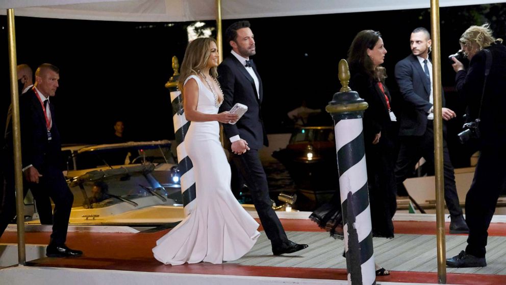 PHOTO: Jennifer Lopez and Ben Affleck arrive at the 78th Venice Film Festival, in Venice, Italy, Sept. 10, 2021. 