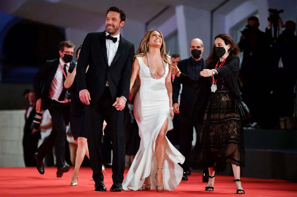 PHOTO: Ben Affleck and Jennifer Lopez arrive for the screening of the film "The Last Duel" presented out of competition in Venice, Italy, Sept. 10, 2021. 