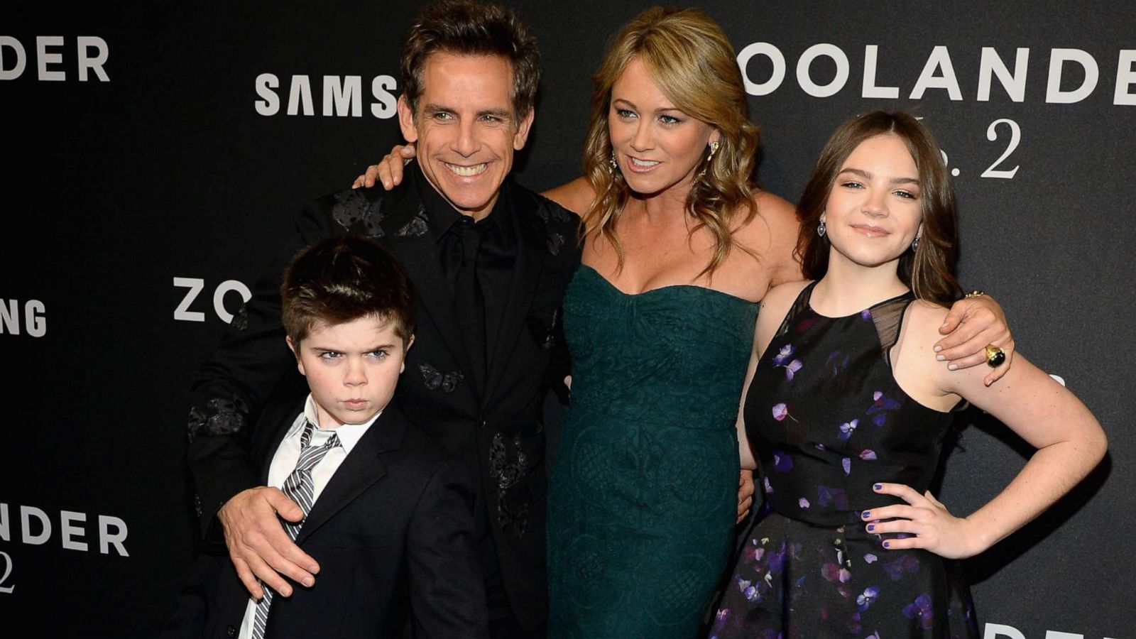 PHOTO: Quinlin Stiller, Ben Stiller, Christine Taylor and Ella Stiller attend the "Zoolander 2" World Premiere at Alice Tully Hall on February 9, 2016 in New York City.