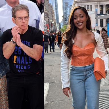 PHOTO: Christine Taylor and Ben Stiller cheer during the game between the New York Knicks and the San Antonio Spurs at Madison Square Garden, June 8, 2026, in New York. | Jordyn Woods arrives at Madison Square Garden on April 18, 2026, in New York.