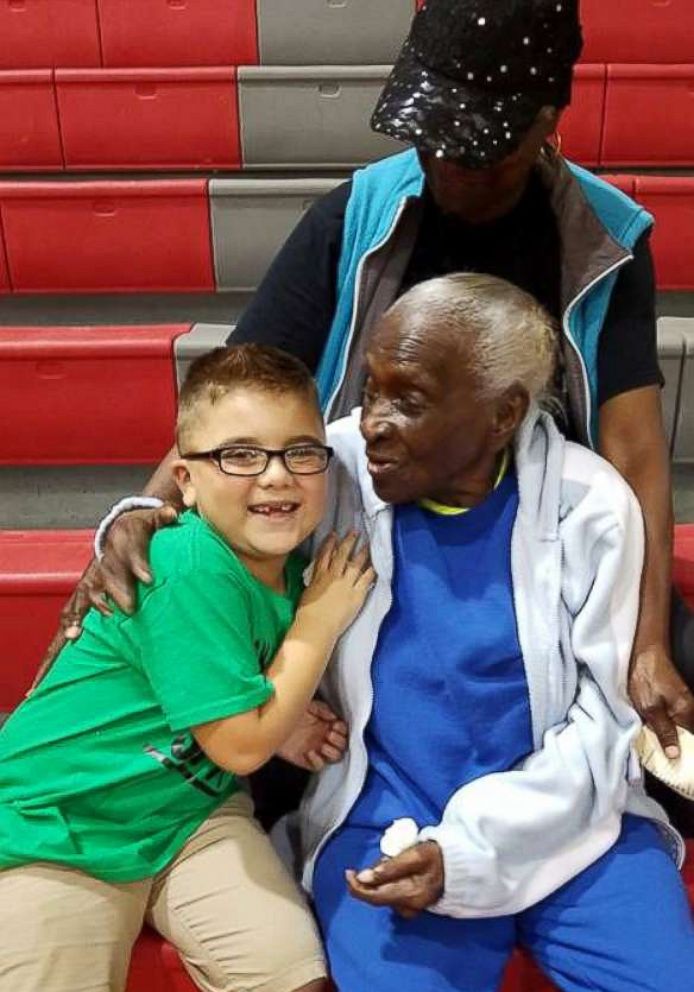 PHOTO: Ceola Marburgh, 106 and Brady Dickerson, 7, of Louisiana, have become fast friends.