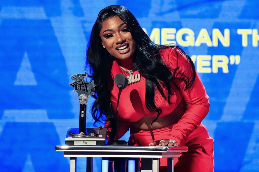 PHOTO: Megan Thee Stallion speaks onstage at the BET Hip Hop Awards 2019 at Cobb Energy Center, Oct. 5, 2019 in Atlanta.