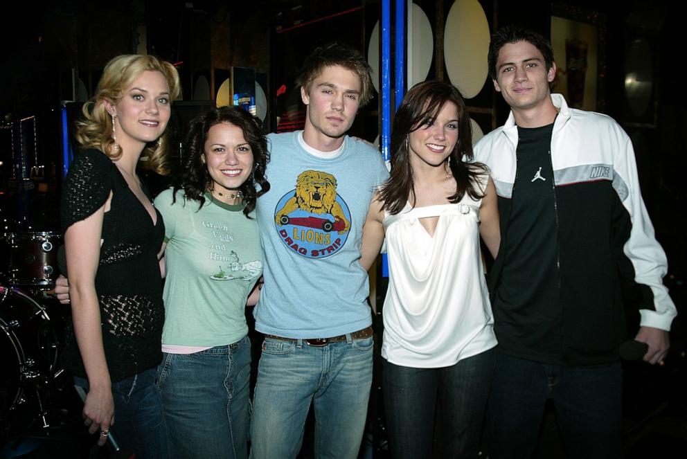 PHOTO: In this Jan. 16, 2004 file photo, the cast of "One Tree Hill", (L-R) Hilarie Burton, Bethany Joy Lenz, Chad Michael Murray, Sophia Bush and James Lafferty, stand on stage during "TRL BreakOut Stars Week" on MTV's Total Request Live in New York. 