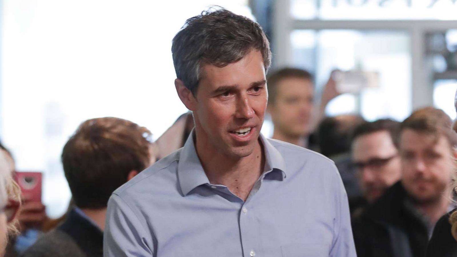 PHOTO: Former Texas congressman Beto O'Rourke greets employees before speaking at a meet and greet at the Beancounter Coffeehouse & Drinkery, March 14, 2019, in Burlington, Iowa.