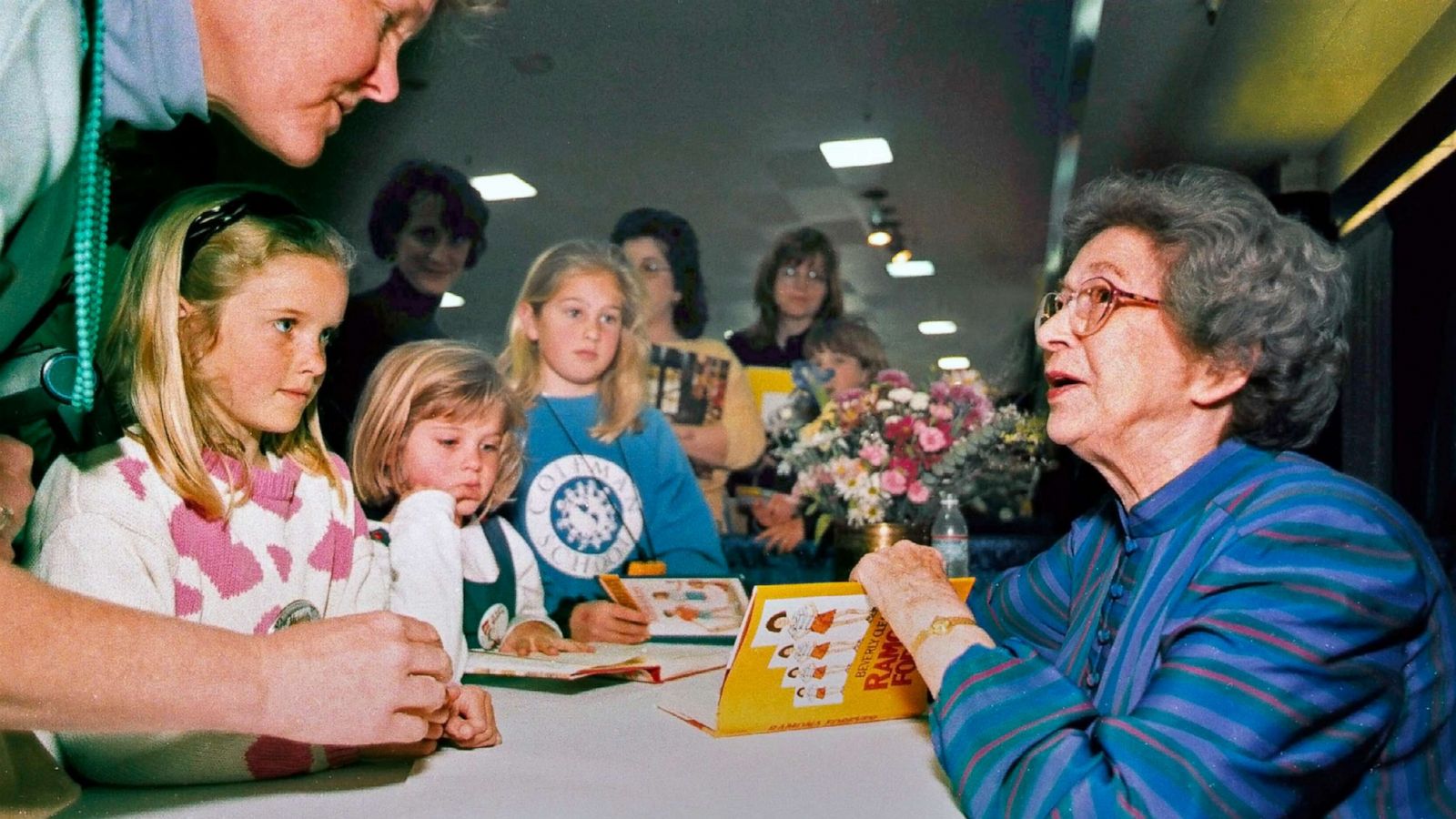 PHOTO: FILE - In this April 19, 1998 file photo, Beverly Cleary signs books at the Monterey Bay Book Festival in Monterey, Calif.