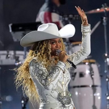 PHOTO: Beyonce performs during the halftime show of an NFL football game between the Houston Texans and the Baltimore Ravens, Dec. 25, 2024, in Houston.