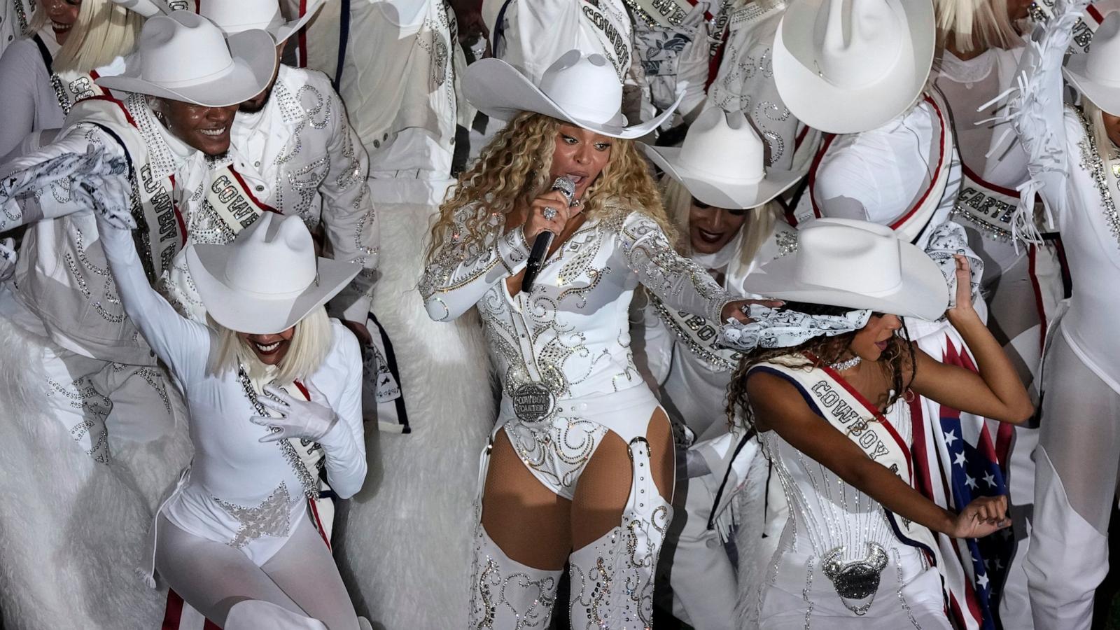 PHOTO: Beyonce performs during the halftime show of an NFL football game between the Houston Texans and the Baltimore Ravens, Dec. 25, 2024, in Houston.