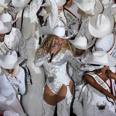 PHOTO: Beyonce performs during the halftime show of an NFL football game between the Houston Texans and the Baltimore Ravens, Dec. 25, 2024, in Houston.