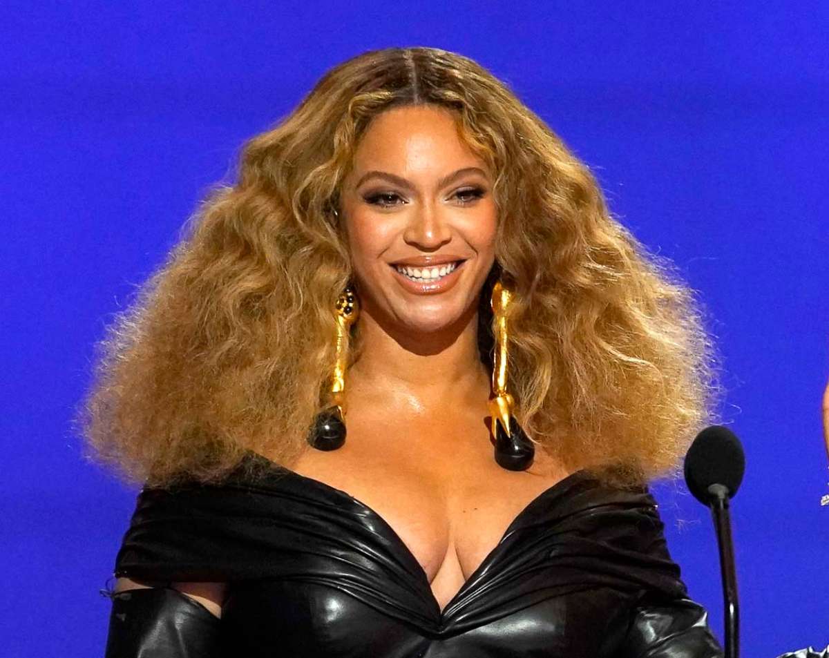 PHOTO: In this March 14, 2021, file photo, Beyonce appears at the 63rd annual Grammy Awards in Los Angeles.
