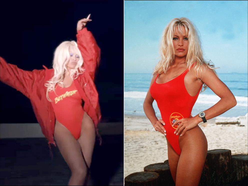 PHOTO: Beyoncé is seen in a video for her song "BODYGUARD" shared to YouTube on Nov. 5, 2024. Pamela Anderson in "Baywatch."