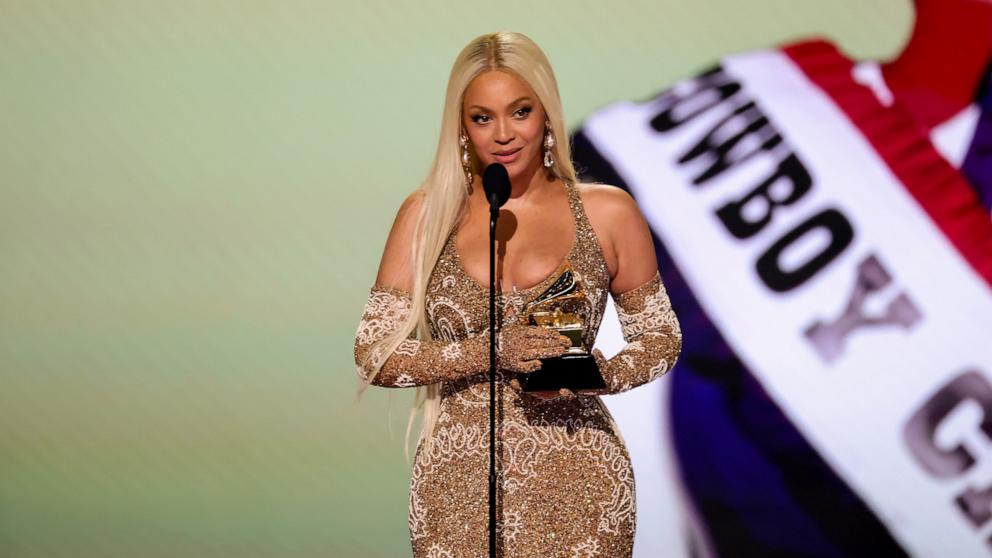 PHOTO: Beyonce accepts the Best Country Album award for "COWBOY CARTER" onstage during the 67th Annual GRAMMY Awards, Feb. 2, 2025, in Los Angeles.