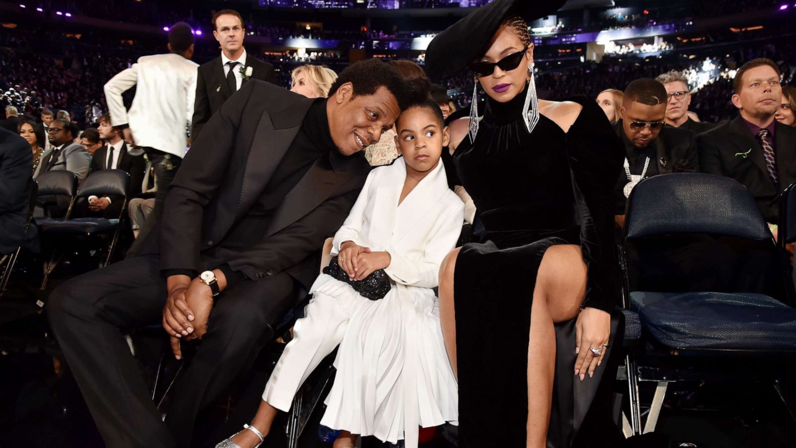 PHOTO: Jay Z, daughter Blue Ivy Carter and Beyonce attend the 60th Annual GRAMMY Awards at Madison Square Garden on January 28, 2018 in New York City.