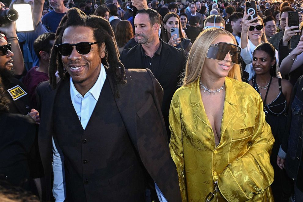 PHOTO: Jay Z and Beyonce attend the Louis Vuitton Menswear Spring/Summer 2024 show as part of Paris Fashion Week on June 20, 2023, in Paris.