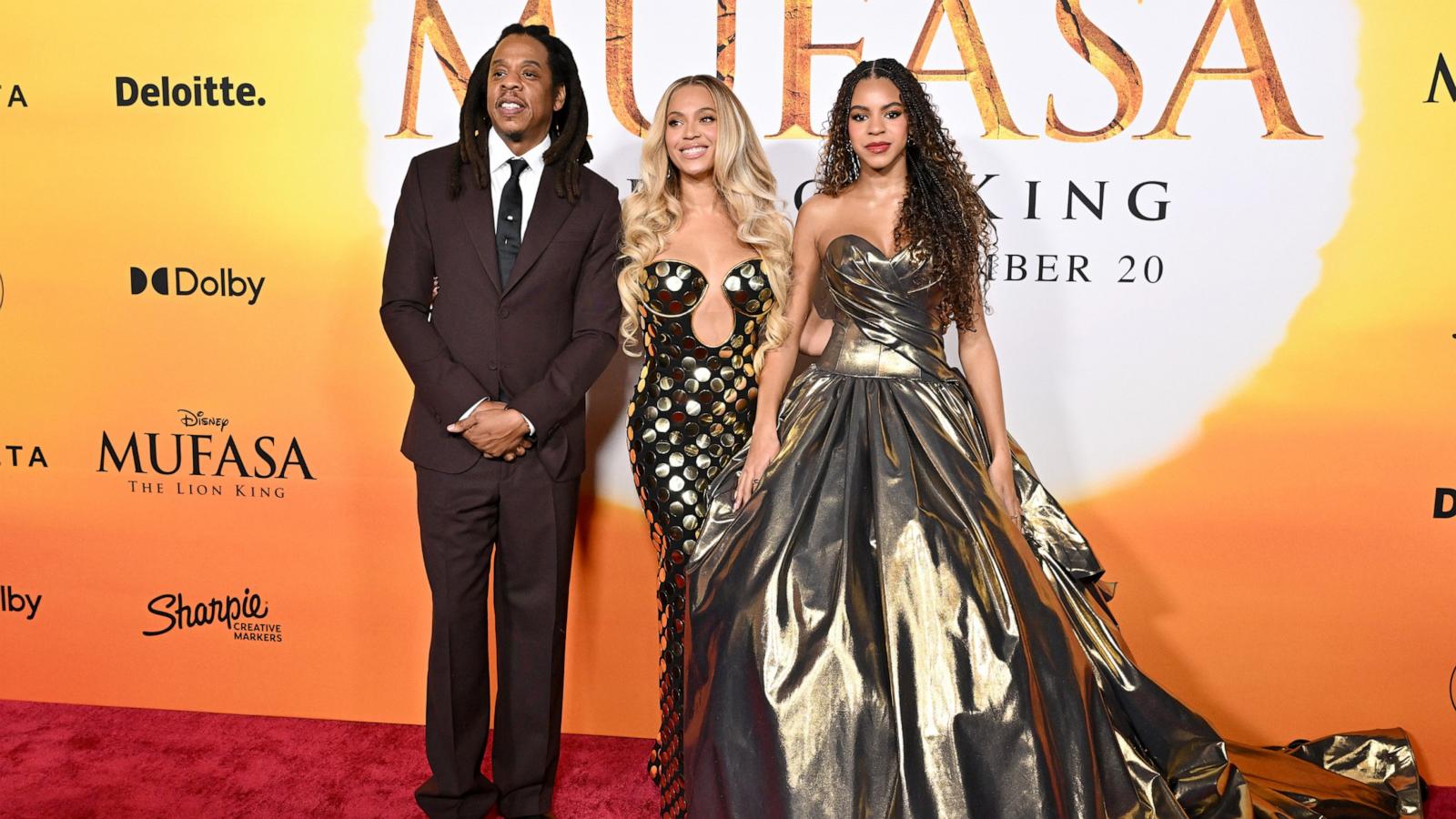 PHOTO: Jay-Z, Beyonce and Blue Ivy Carter attend the Los Angeles Premiere of Disney's "Mufasa: The Lion King" at Dolby Theatre on Dec. 9, 2024 in Hollywood, Calif.