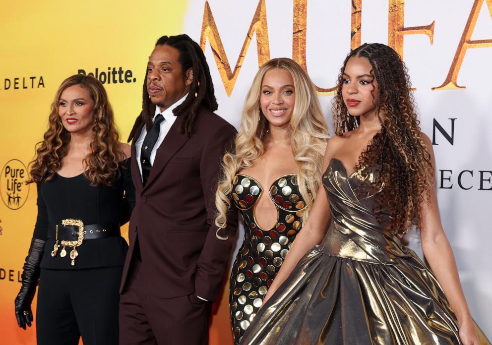 PHOTO: Tina Knowles, Jay-Z, Beyonce and Blue Ivy Carter attend the Los Angeles premiere of Disney's "Mufasa: The Lion King" at Dolby Theatre on Dec. 9, 2024 in Hollywood, Calif.