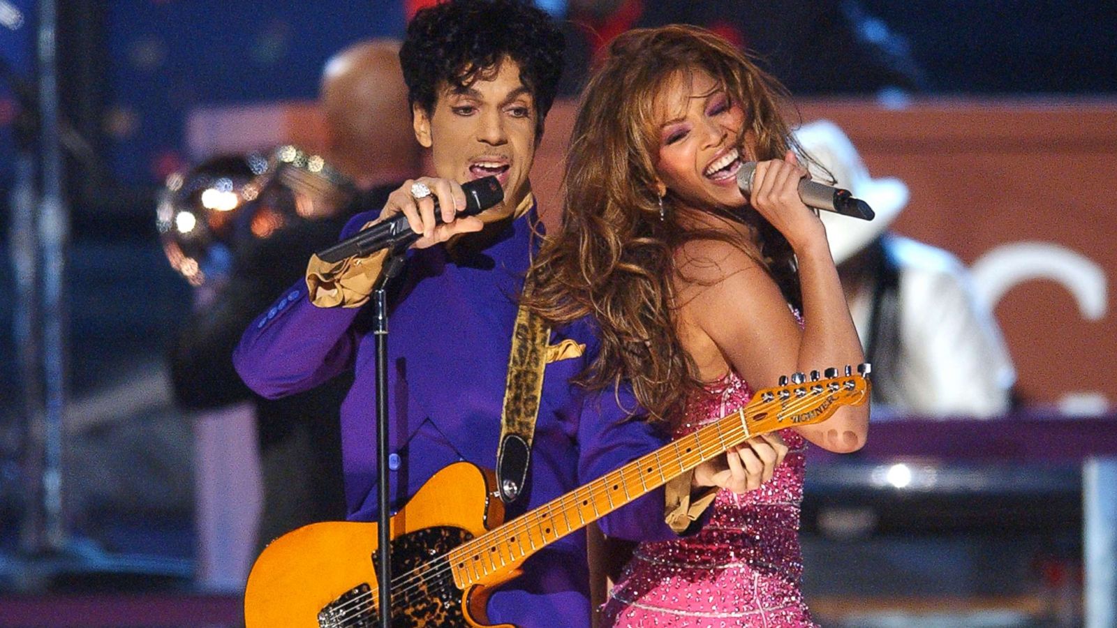 PHOTO: Prince and Beyonce perform a medley of his hits during the 46th Annual GRAMMY Awards in Los Angeles, Feb. 8, 2004.