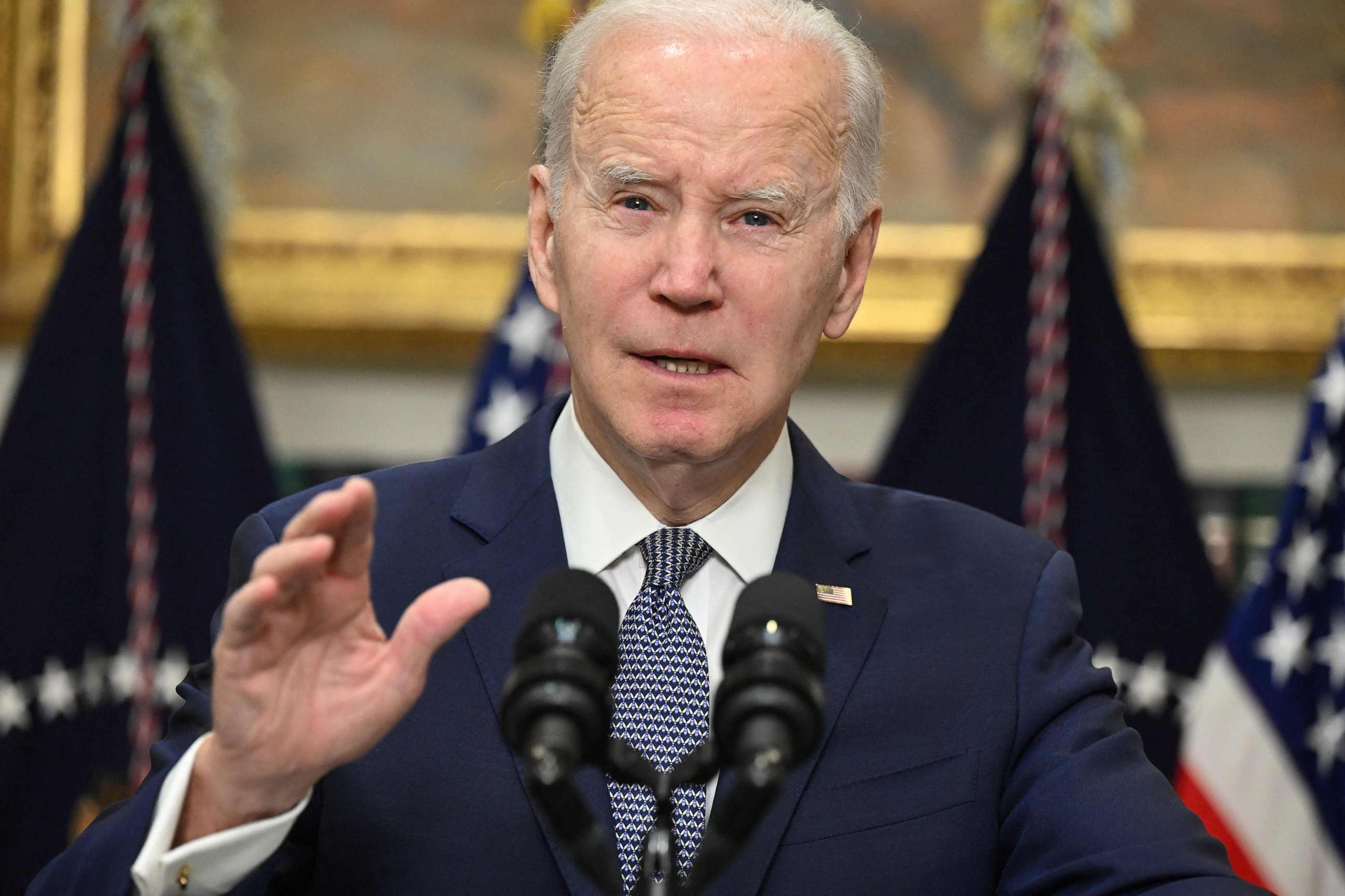 PHOTO: President Joe Biden speaks about the US banking system on March 13, 2023 in the Roosevelt Room of the White House in Washington, D.C.