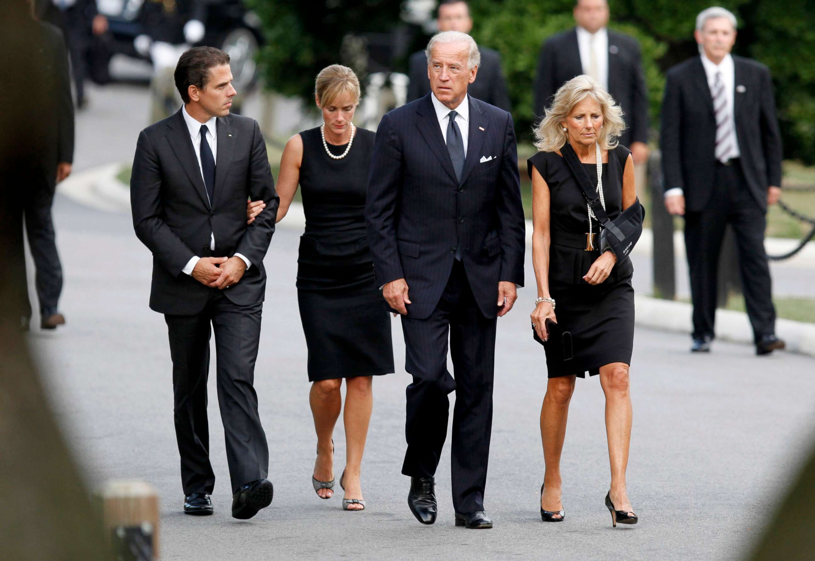 PHOTO: In this Aug. 29, 2009 file photo Vice President Joe Biden arrives at Arlington National Cemetery with his wife, Jill Biden (R), son Hunter Biden (L) and daughter-in-law, Kathleen Biden for the burial of Sen. Edward Kennedy in Arlington, Va.