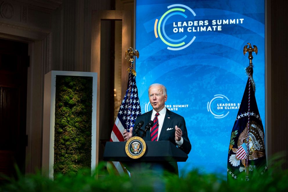 PHOTO: President Joe Biden delivers remarks during a virtual Leaders Summit on Climate with 40 world leaders at the East Room of the White House, April 22, 2021, in Washington, D.C.
