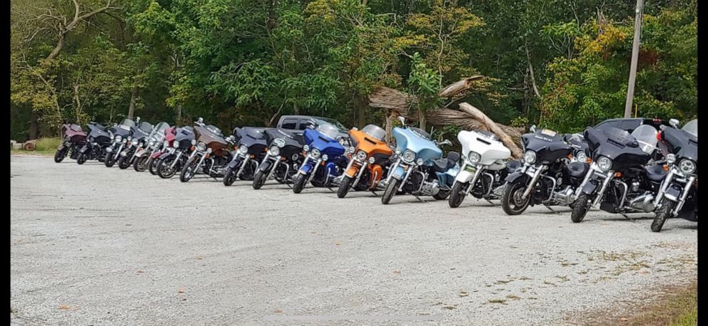 PHOTO: The Milwaukee Iron motorcycle group of Kokomo, Indiana, lined up at 8-year-old Bryanne's stand after her mom Daryn Sturch, a nurse, helped them after a highway crash.