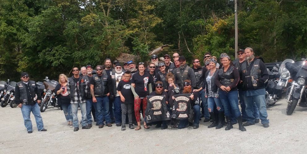 PHOTO: The Milwaukee Iron motorcycle group of Kokomo, Indiana, lined up at 8-year-old Bryanne's stand after her mom Daryn Sturch, a nurse, helped them after a highway crash.