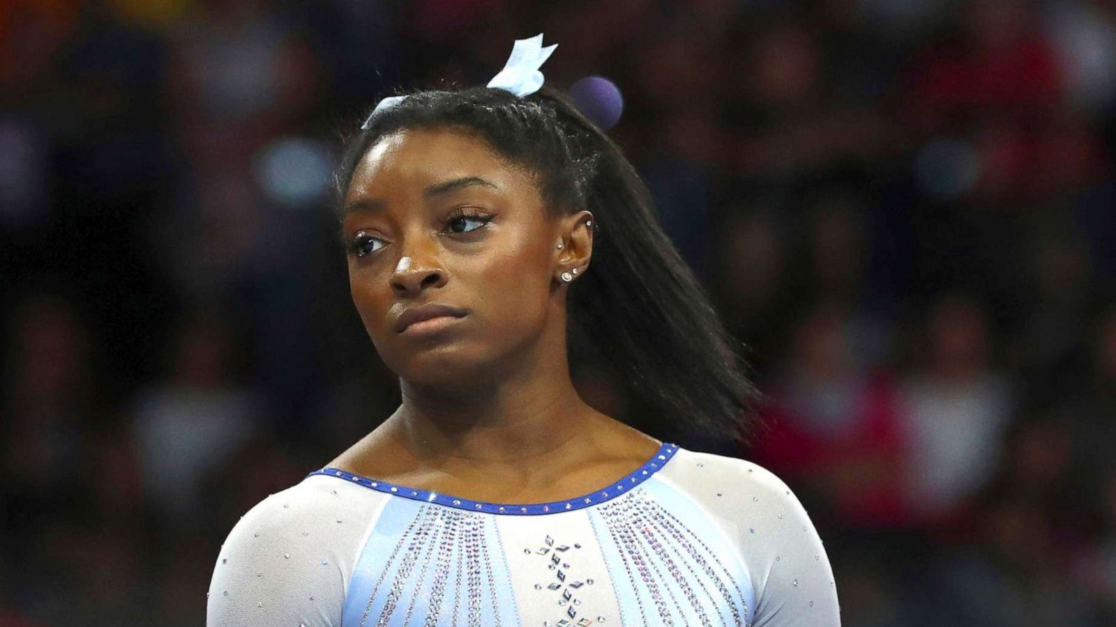 PHOTO: Simone Biles waits at the balance beam during qualifying sessions for the Gymnastics World Championships in Stuttgart, Germany, Oct. 5, 2019.