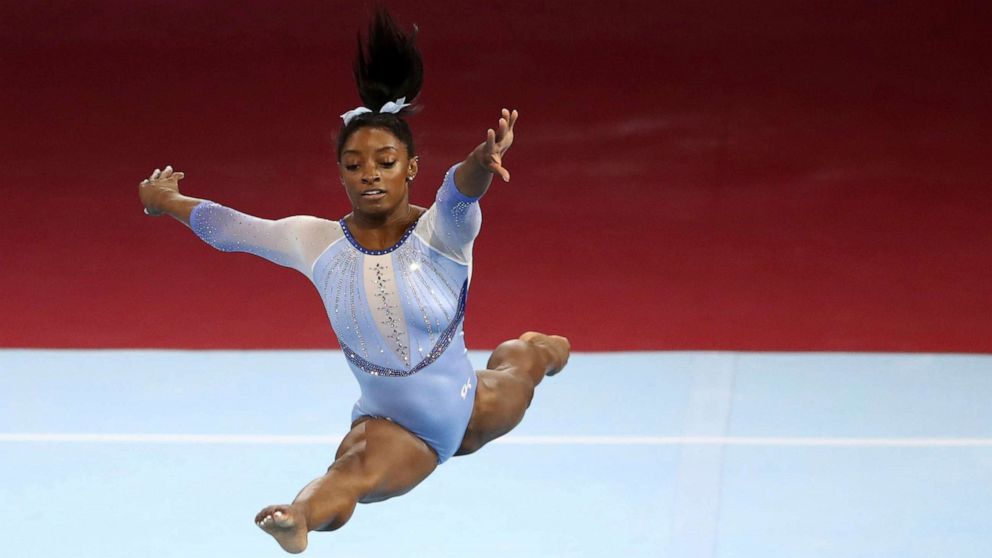 PHOTO: Simone Biles performed the triple-double, officially to be named the Biles II, in her floor routine at the World Artistic Gymnastics Championships in Stuttgart, Germany on Oct. 5, 2019.