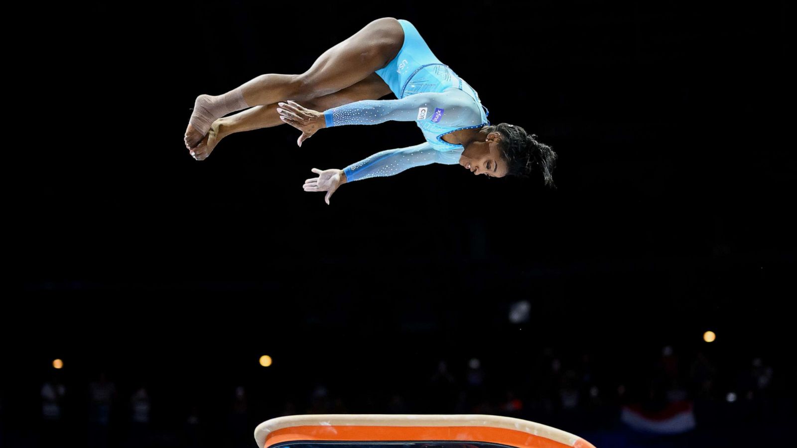 PHOTO: Simone Biles performs her new vault, the 'Biles II,' during Women's Qualifications on Day Two of the FIG Artistic Gymnastics World Championships, Oct. 1, 2023 in Antwerp, Belgium.