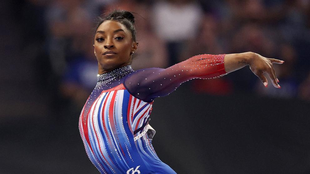 PHOTO: Simone Biles competes on the balance beam on Day Four of the 2024 U.S. Olympic Team Gymnastics Trials at Target Center on June 30, 2024 in Minneapolis.