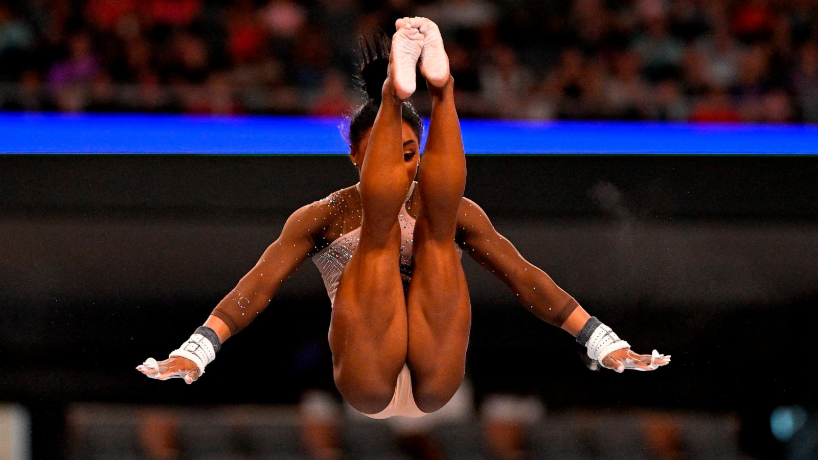 PHOTO: Simone Biles of World Champions Centre performs on uneven bars during day two of the women's 2024 Xfinity U.S. Gymnastics Championships at Dickies Arena on Jun 2, 2024 in Fort Worth, Texas.