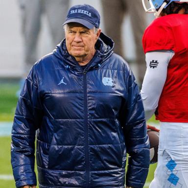 PHOTO:Head coach Bill Belichick of the North Carolina Tar Heels coaches at Kenan Stadium, on April 12, 2025, in Chapel Hill, North Carolina. 