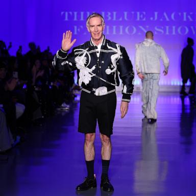 PHOTO: Bill Nye walks the runway wearing Thom Browne during the 9th Annual Blue Jacket Fashion Show on Feb. 04, 2025 in New York City.