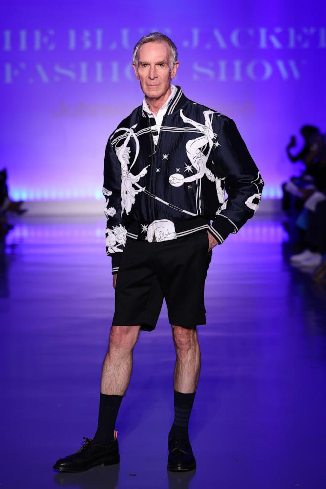 PHOTO: Bill Nye walks the runway wearing Thom Browne during the 9th Annual Blue Jacket Fashion Show on Feb. 04, 2025 in New York City.