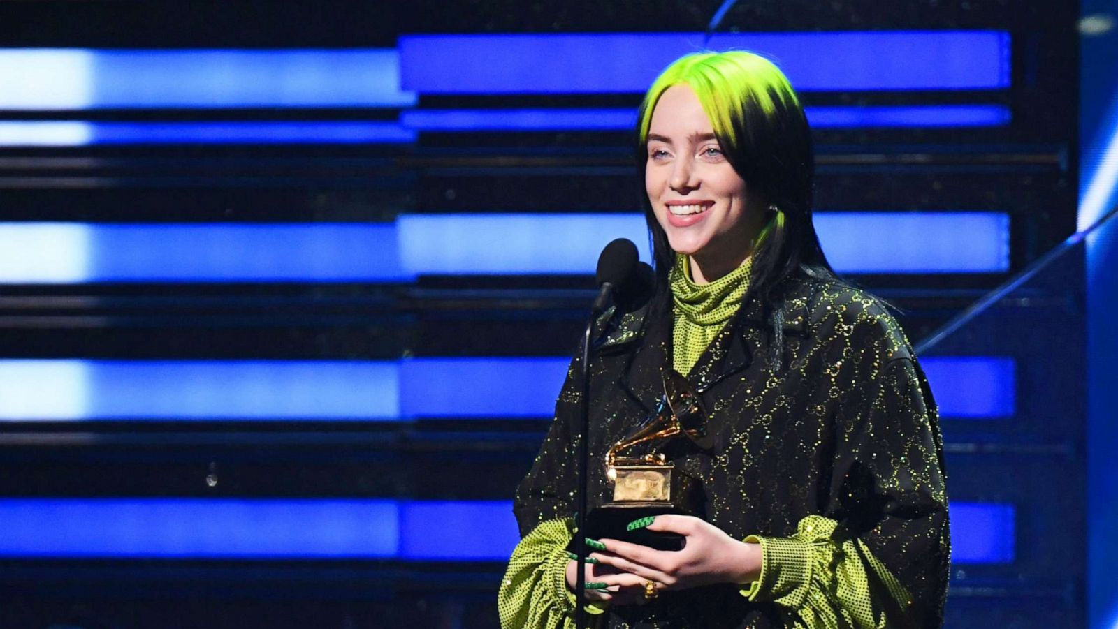 PHOTO: Singer-songwriter Billie Eilish accepts the award for Song Of The Year for "Bad Guy" during the 62nd Annual Grammy Awards on Jan. 26, 2020, in Los Angeles.