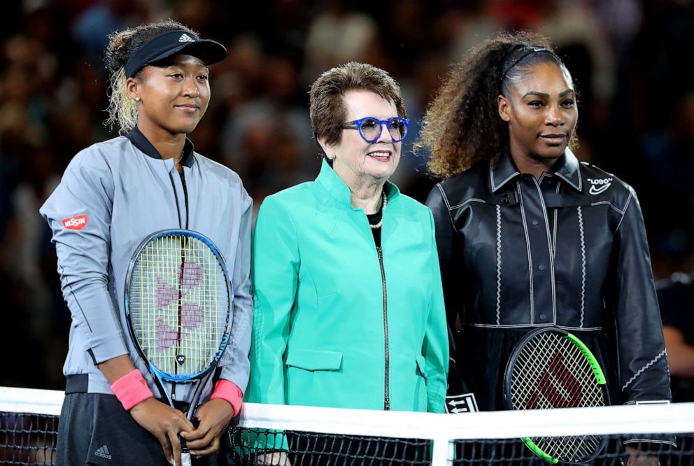 PHOTO: Serena Williams and Naomi Osaka pose for a photo with Billie Jean King prior to the Women's Singles finals match on Day Thirteen of the 2018 US Open at the USTA Billie Jean King National Tennis Center on September 8, 2018 in Queens, New York City.