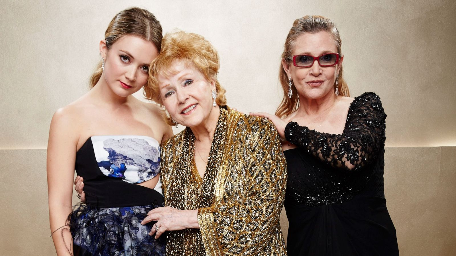 PHOTO: Billie Lourd, Carrie Fisher and Debbie Reynolds pose during TNT's 21st Annual Screen Actors Guild Awards at The Shrine Auditorium on January 25, 2015, in Los Angeles.