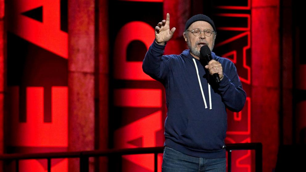 PHOTO: Billy Crystal speaks onstage during the FIREAID Benefit Concert for California Fire Relief at The Kia Forum on Jan. 30, 2025 in Inglewood, California. 