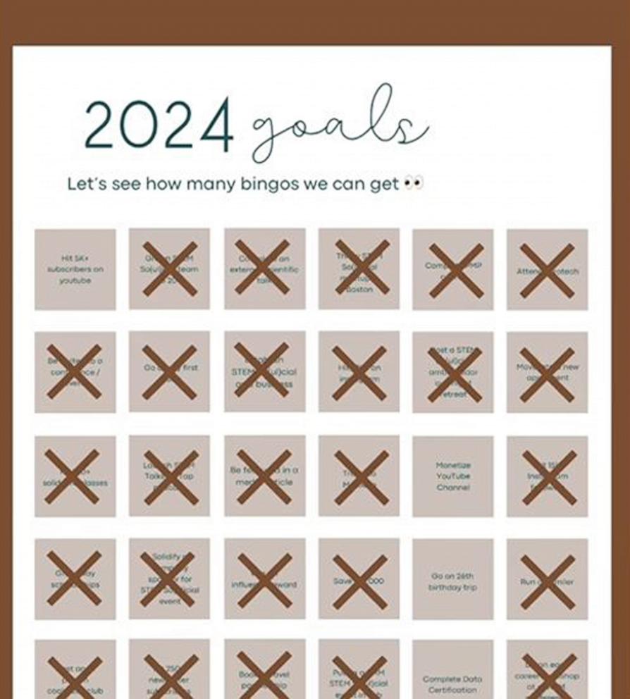 PHOTO: Camille Smith shares on Instagram how to make a goal bingo board for New Year's resolutions.