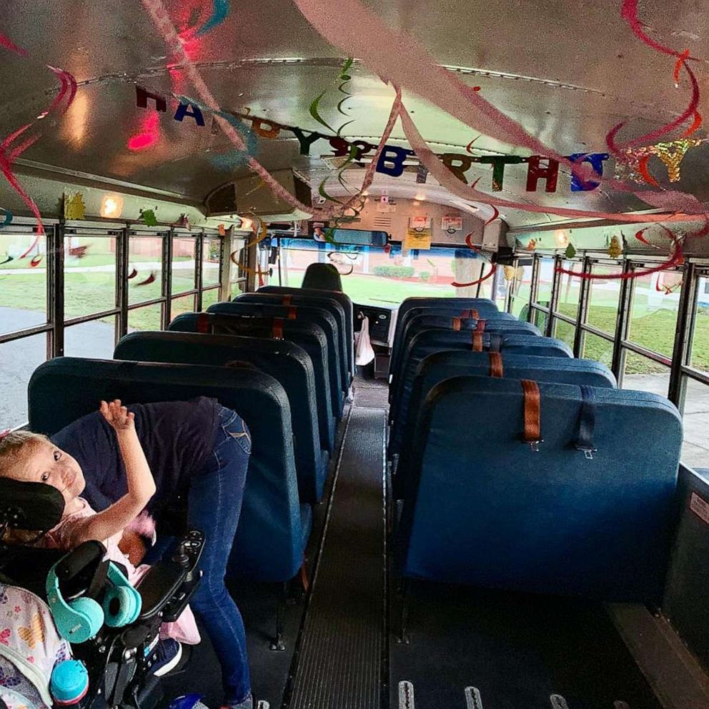 PHOTO: Anna Hopson, 5, a student at Sabal Palm Elementary School in Jacksonville, Fla., celebrated her birthday with her bus driver, Arletha Sherman, on April 10, 2019. 