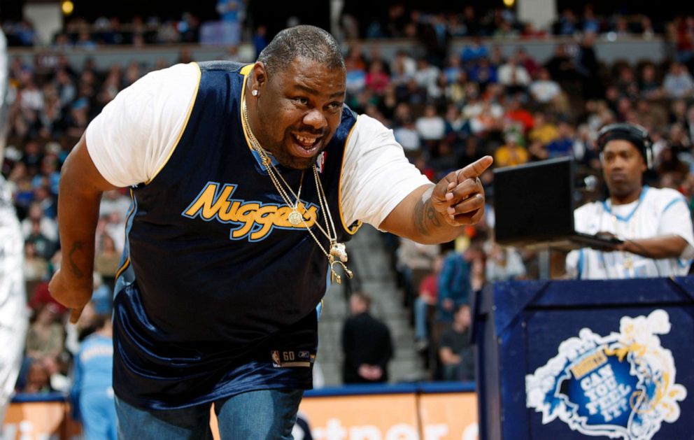 PHOTO: Biz Markie performs for fans during halftime of the Denver Nuggets' 105-99 victory over the Phoenix Suns in an NBA basketball game in Denver on Dec. 12, 2009.