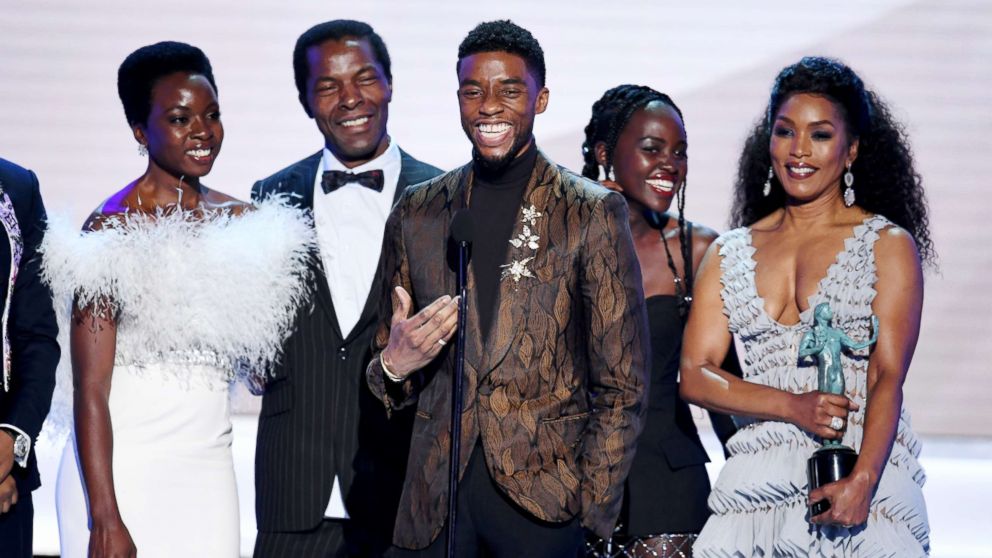 PHOTO: The cast of "Black Panther" accepts outstanding performance by a cast in a motion picture during the 25th annual Screen Actors' Guild awards at the Shrine Auditorium, Jan. 27, 2019, in Los Angeles.