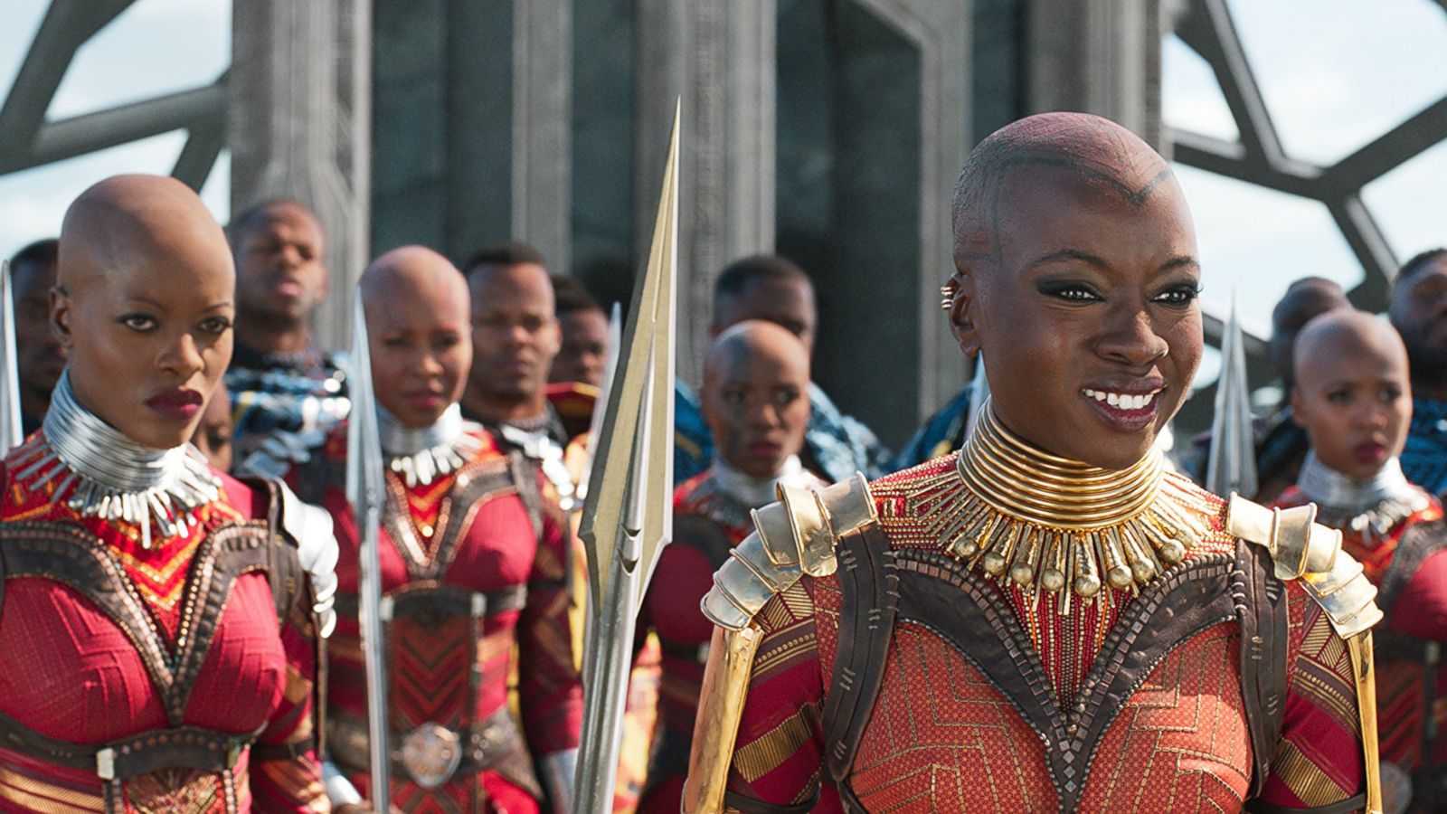 PHOTO: Florence Kasumba and Danai Gurira in a scene from "Black Panther," 2018.