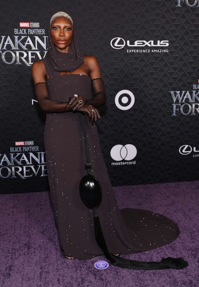 PHOTO: Michaela Coel attends Marvel Studios' "Black Panther: Wakanda Forever" premiere at Dolby Theatre on Oct. 26, 2022 in Hollywood, Calif.