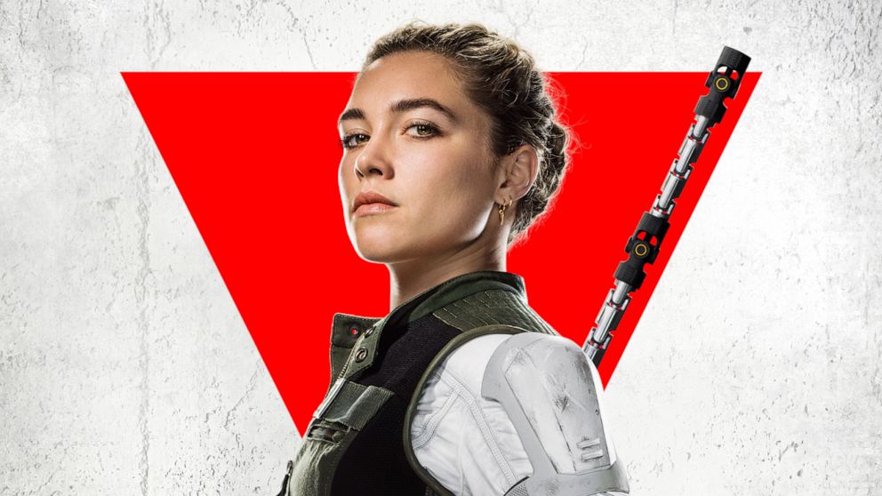 Actress Florence Pugh is pictured as Yelena Belova in a poster for the 2021...