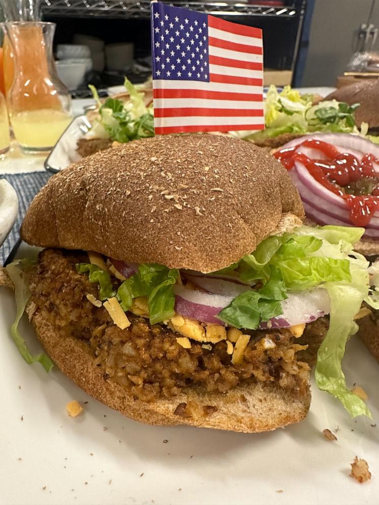 PHOTO: A black bean veggie burger from Carleigh Bodrug's cookbook "PlantYou: Scrappy Cooking."