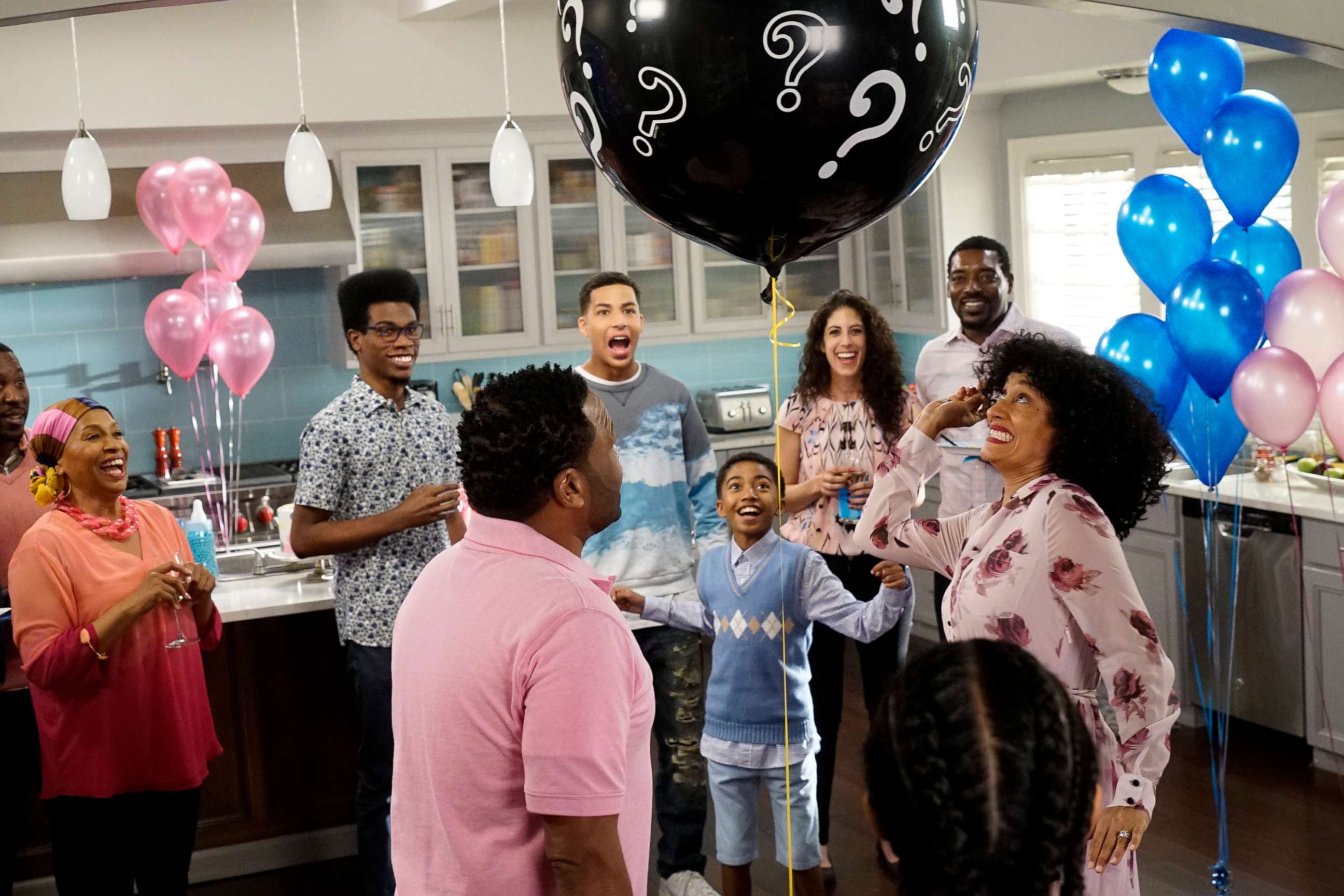 PHOTO: Characters attend a gender reveal party on a 2016 episode of the ABC show, "Black-ish."