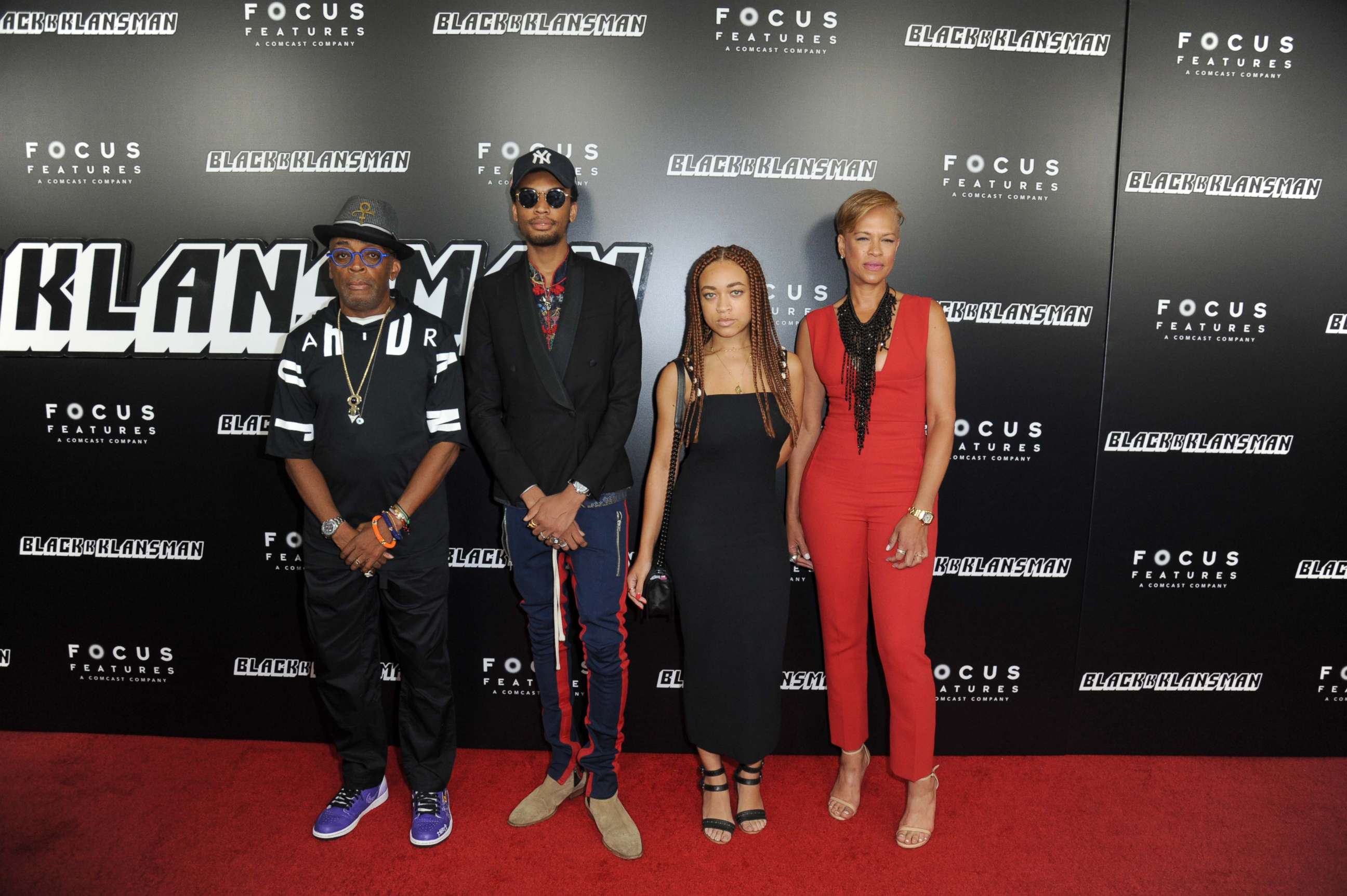 PHOTO: Director Spike Lee attends his New York premiere of BlacKKKlansman with his family, Jackson Lee, Satchel Lee, Tonya Lewis Lee, at the BAM Harvey Theatre in downtown Brooklyn, N.Y., July 30, 2018.
