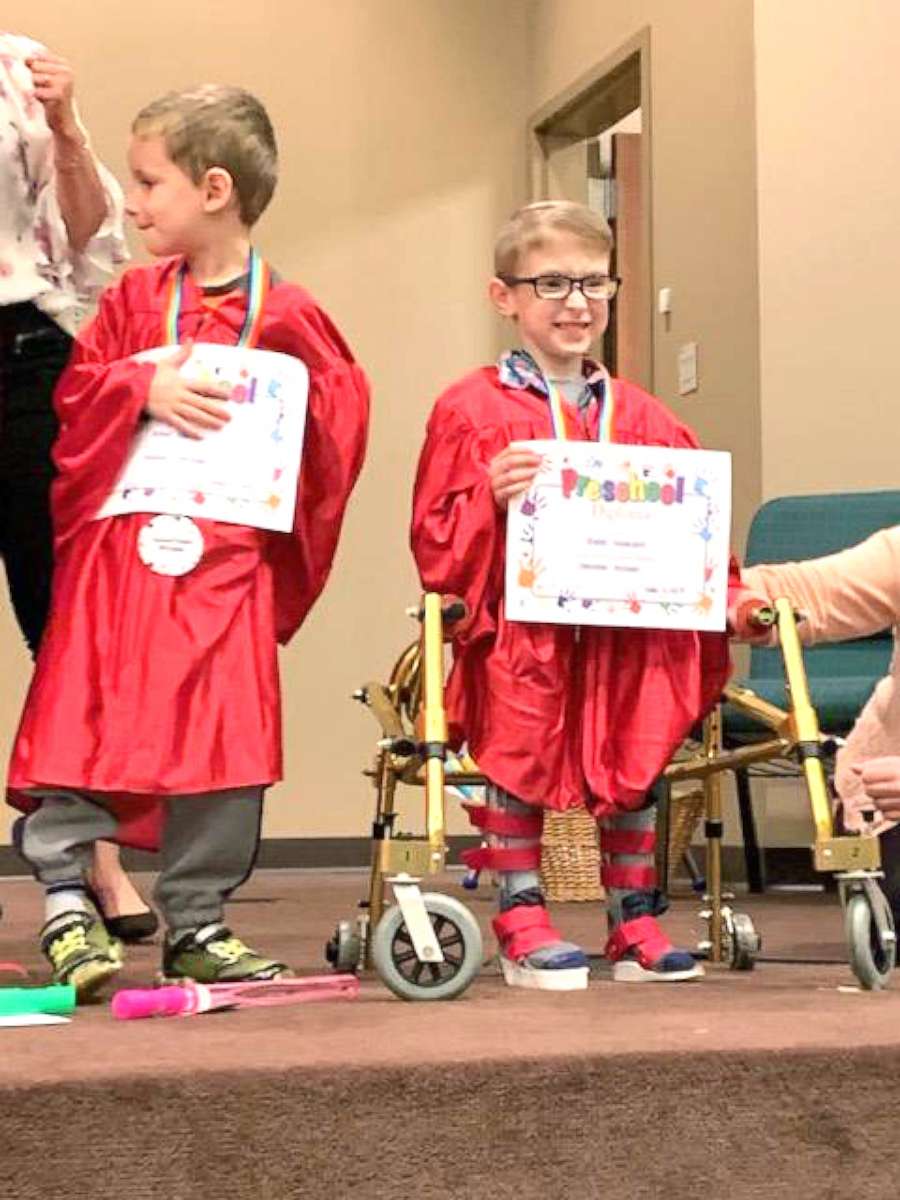 PHOTO: Blake Mompher, 5, was born with spina bifida and surprised his family and friends when he walked across the stage at his preschool graduation ceremony.