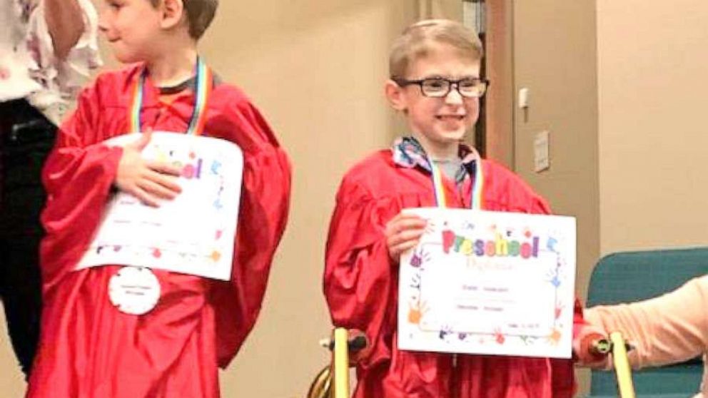 PHOTO: Blake Mompher, 5, was born with spina bifida and surprised his family and friends when he walked across the stage at his preschool graduation ceremony.